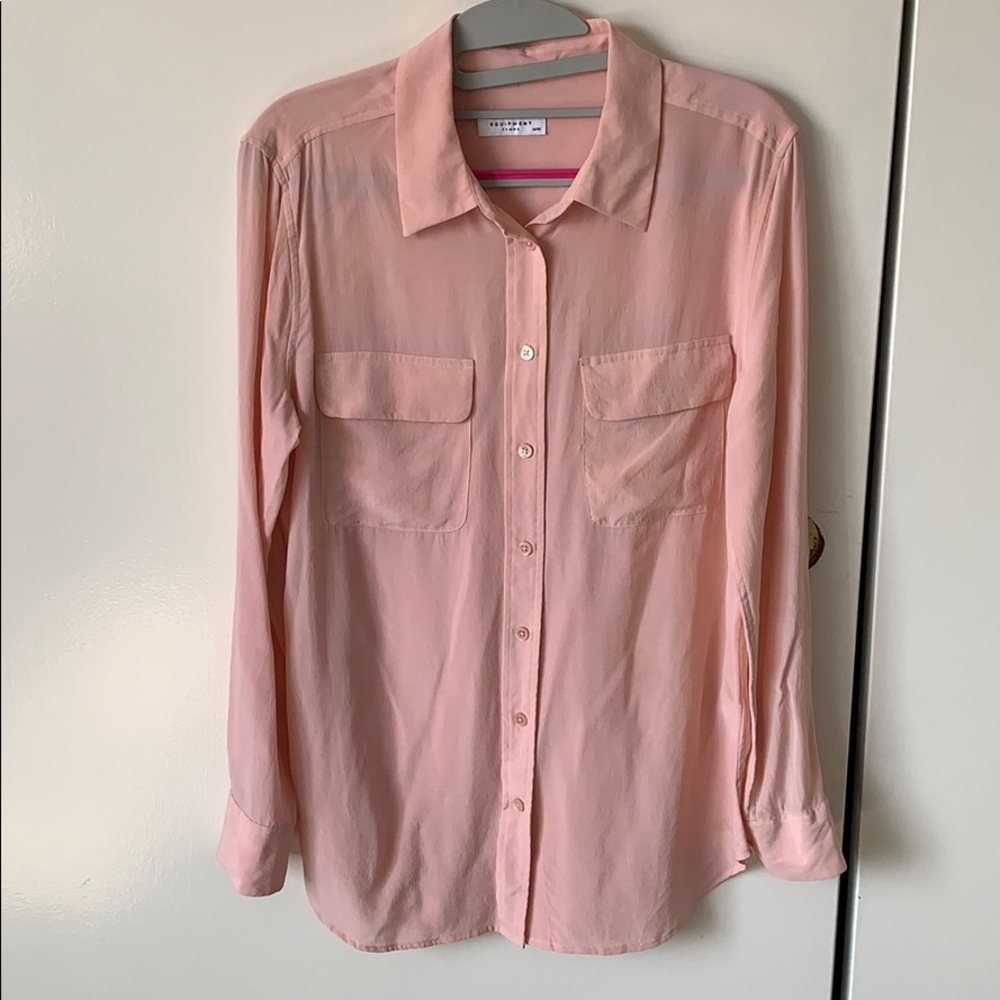 Equipment Femme Pink 100% Silk Long Sleeve Blouse